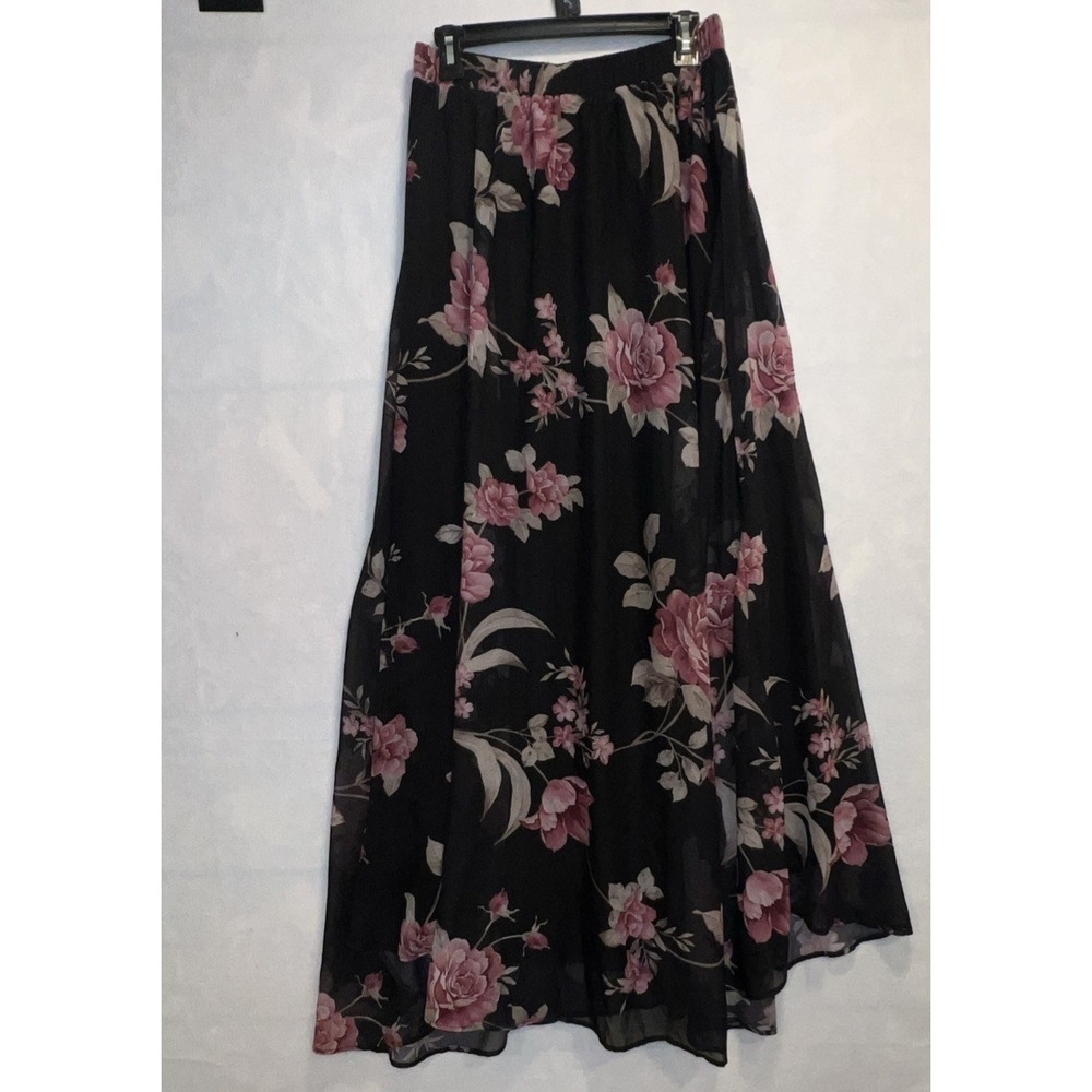 windsor floral tierd maxi skirt flowy large black‎ and pink